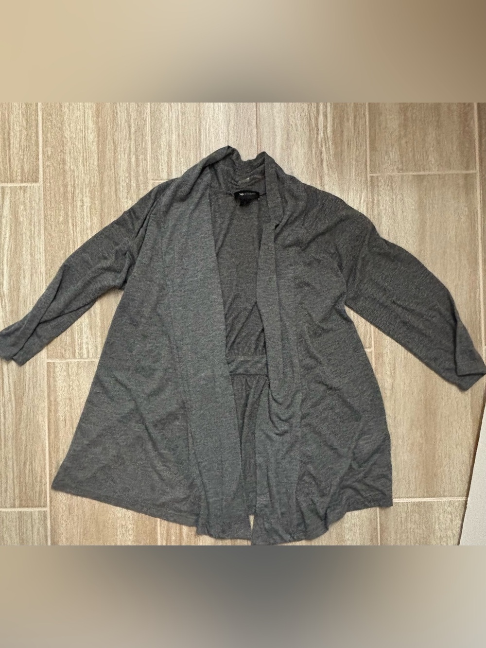 AB Studio Open-Front Charcoal Gray Draped Cardigan